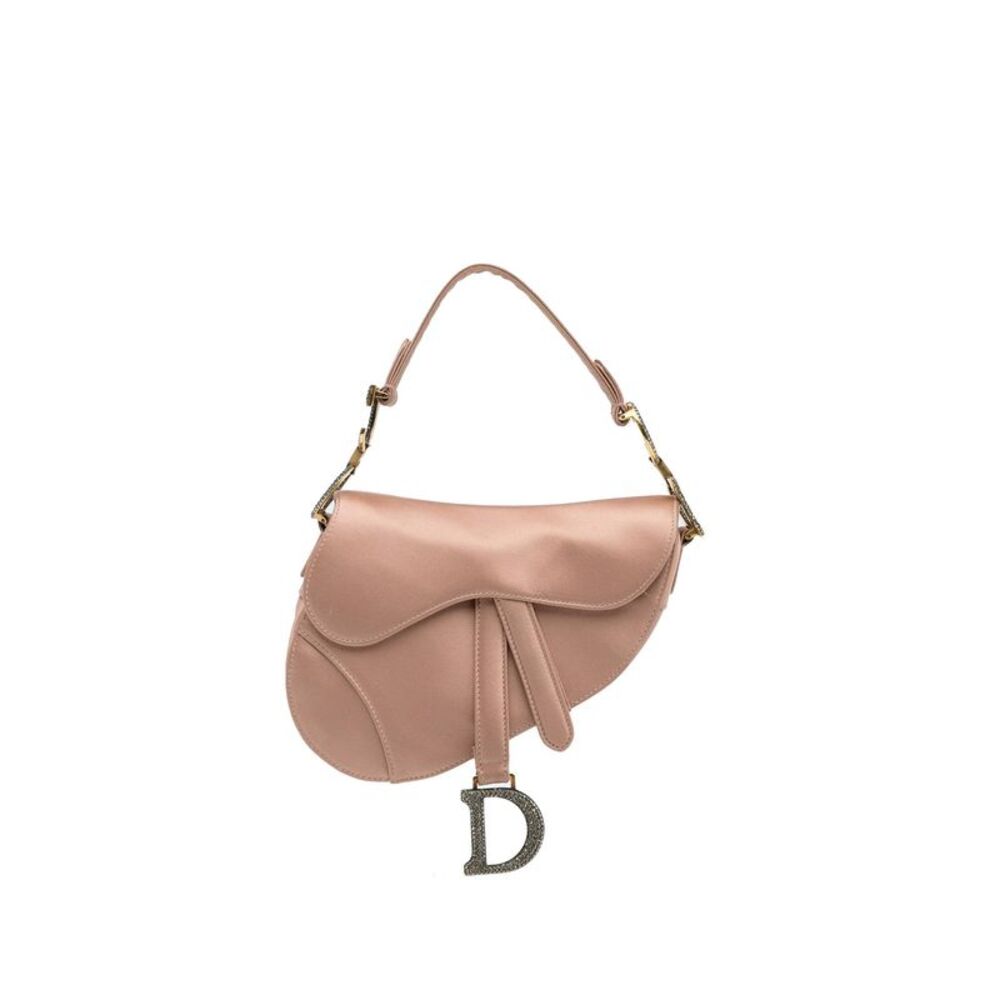 Pre Loved Dior Mini Saddle Bag Crystal Charm Women Pink Messenger Bags - Picture 1 of 8